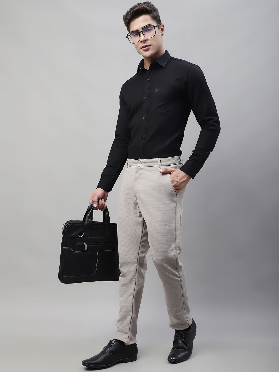 Jainish Men's Light Grey Tapered Fit Formal Trousers | Grocsy