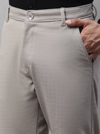 Jainish Men's Light Grey Tapered Fit Formal Trousers | Grocsy