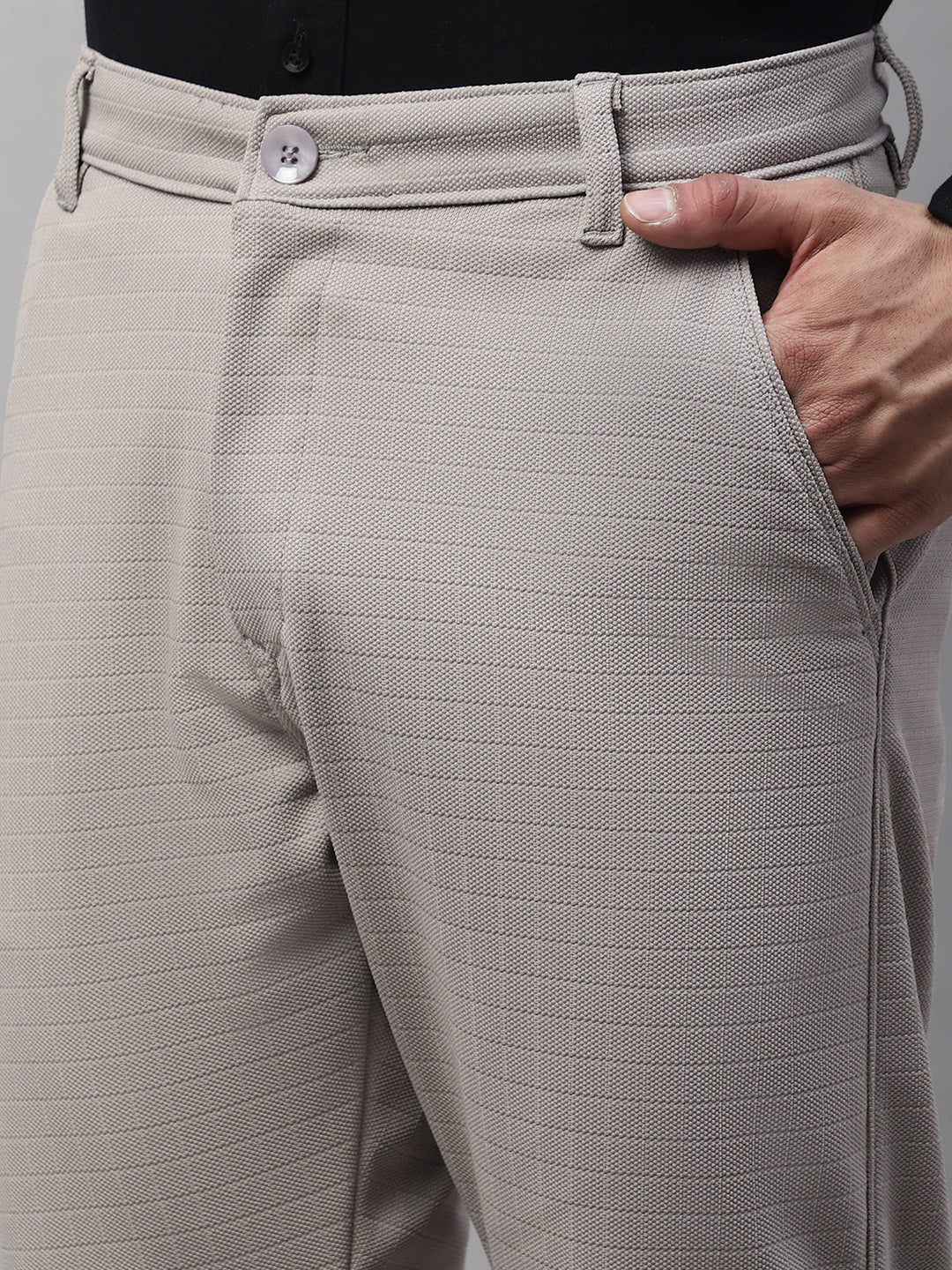 Jainish Men's Light Grey Tapered Fit Formal Trousers | Grocsy