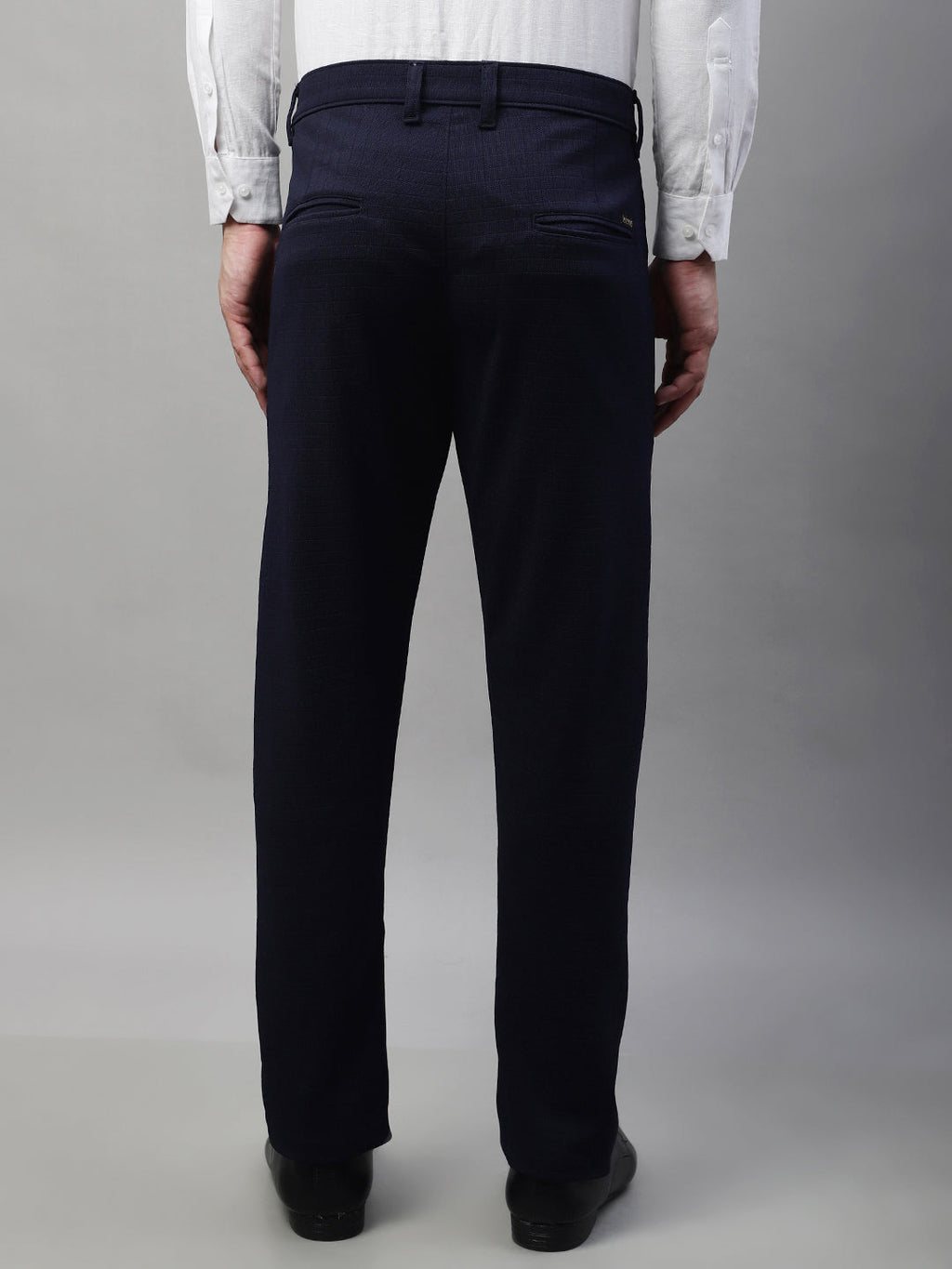 Jainish Men's Navy Blue Tapered Fit Formal Trousers | Grocsy
