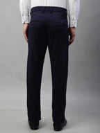Jainish Men's Navy Blue Tapered Fit Formal Trousers | Grocsy