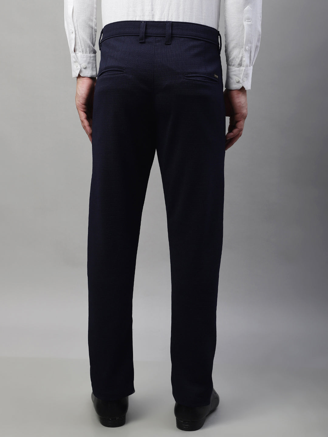 Jainish Men's Navy Blue Tapered Fit Formal Trousers | Grocsy