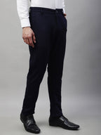 Jainish Men's Navy Blue Tapered Fit Formal Trousers | Grocsy