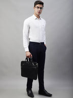Jainish Men's Navy Blue Tapered Fit Formal Trousers | Grocsy