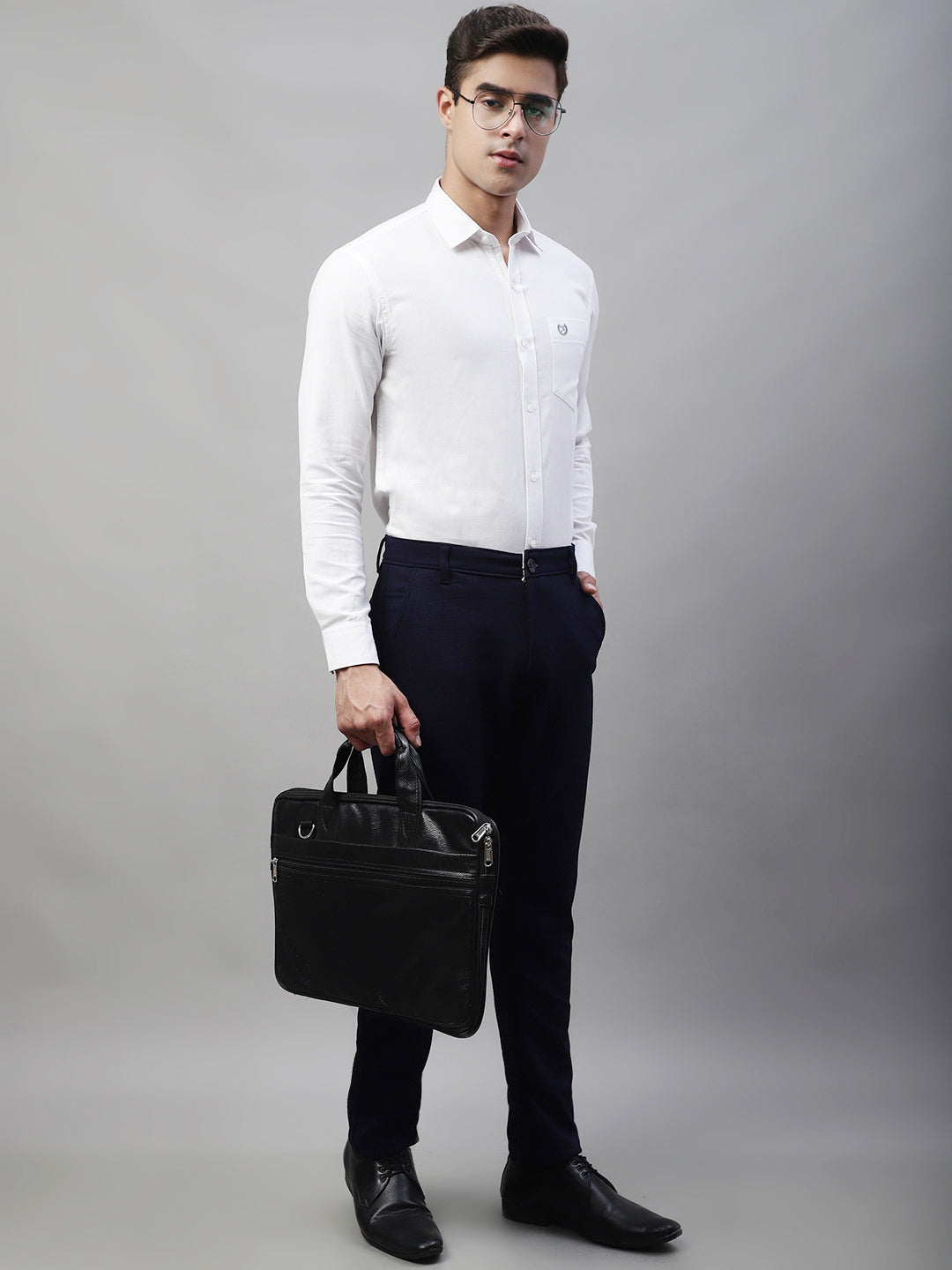 Jainish Men's Navy Blue Tapered Fit Formal Trousers | Grocsy