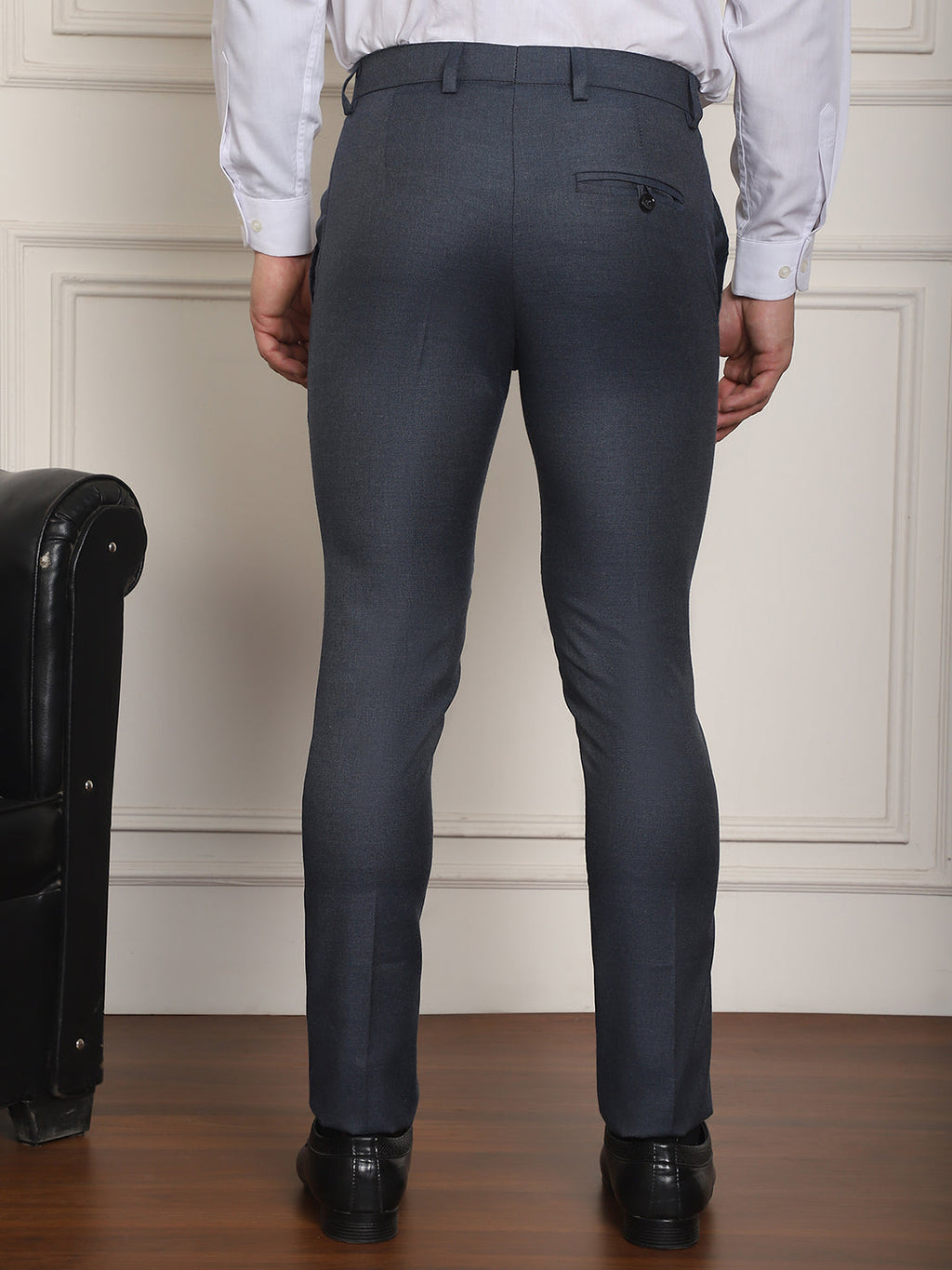 Indian Needle Men's Tapered Fit Solid Trousers - Charcoal | Grocsy
