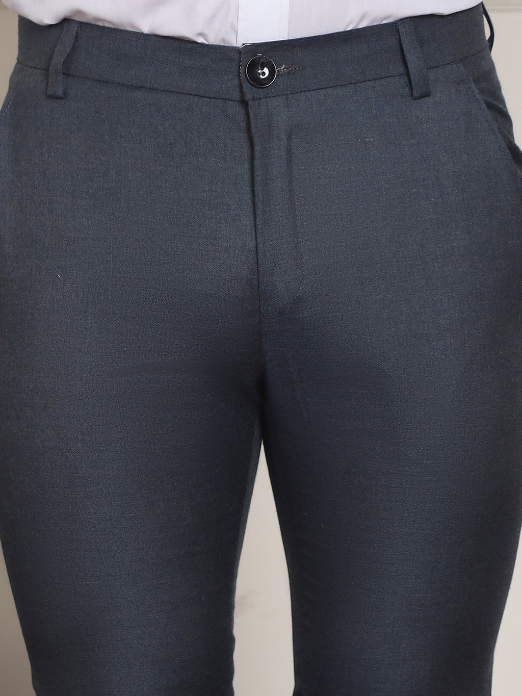 Indian Needle Men's Tapered Fit Solid Trousers - Charcoal | Grocsy