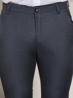 Indian Needle Men's Tapered Fit Solid Trousers - Charcoal | Grocsy