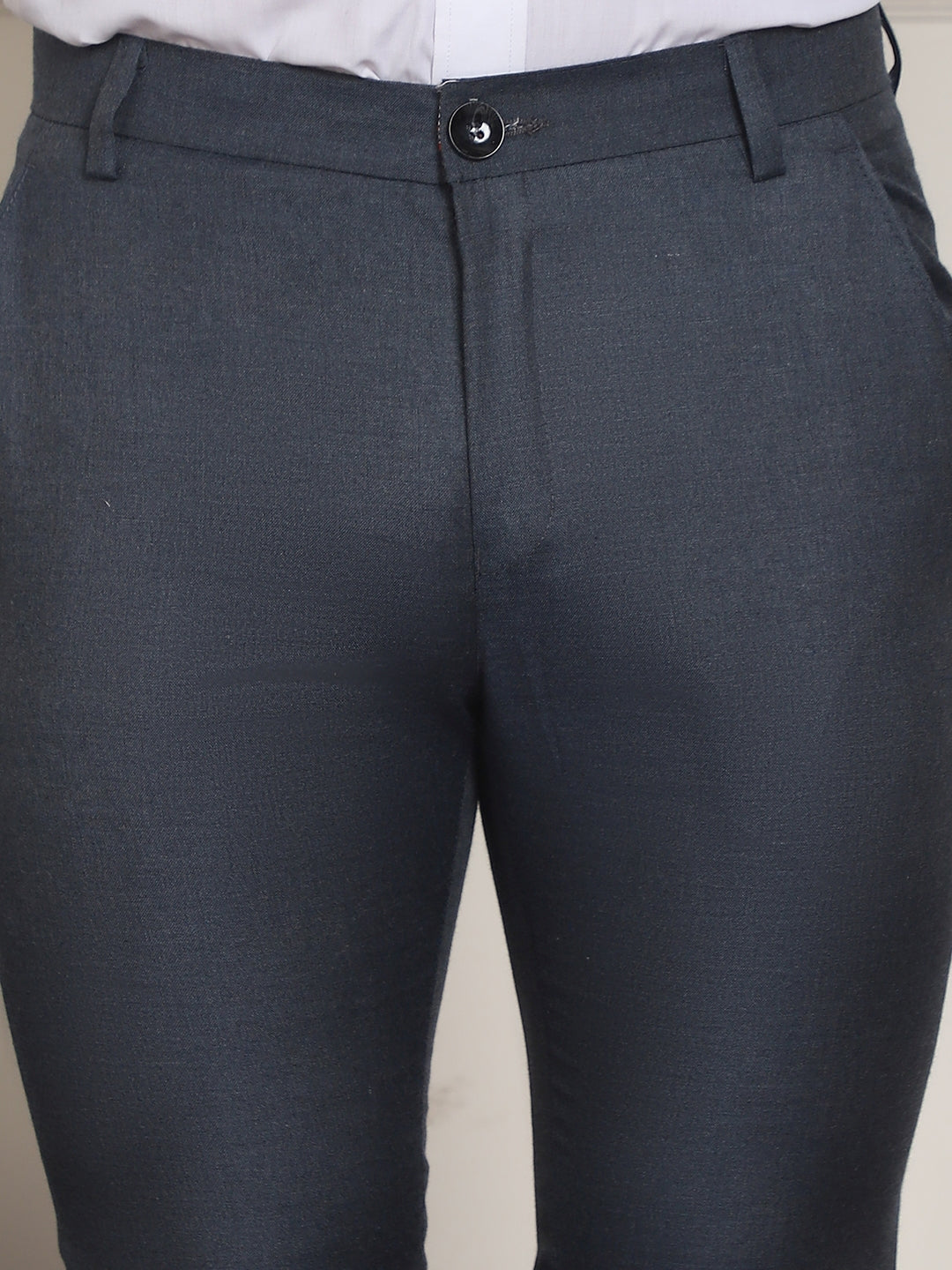Indian Needle Men's Tapered Fit Solid Trousers - Charcoal | Grocsy