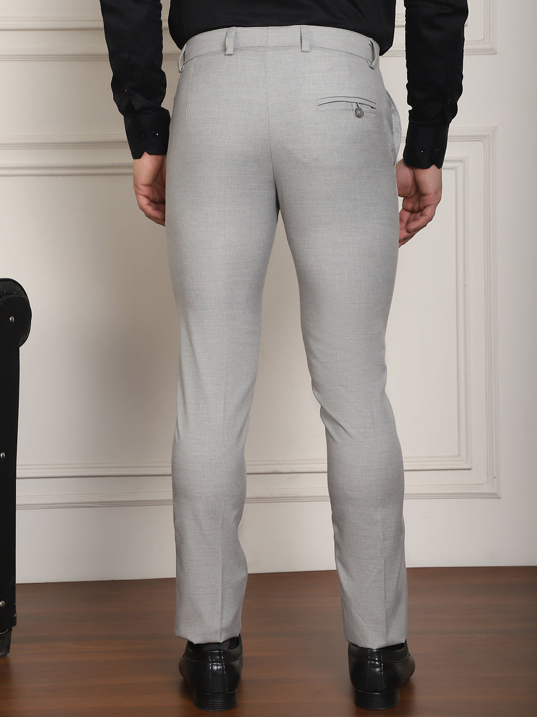 Indian Needle Men's Tapered Fit Solid Trousers - Light-Grey | Grocsy