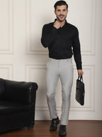 Indian Needle Men's Tapered Fit Solid Trousers - Light-Grey | Grocsy