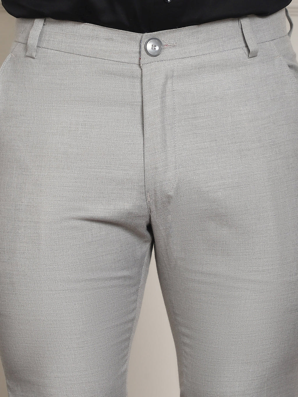 Indian Needle Men's Tapered Fit Solid Trousers - Light-Grey | Grocsy