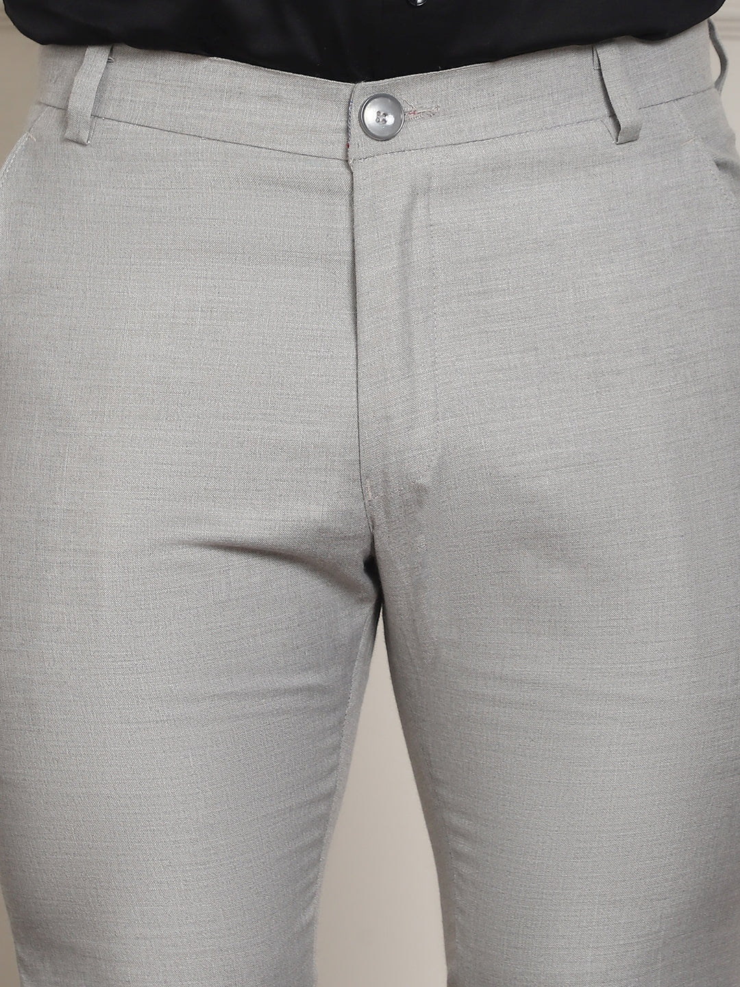 Indian Needle Men's Tapered Fit Solid Trousers - Light-Grey | Grocsy