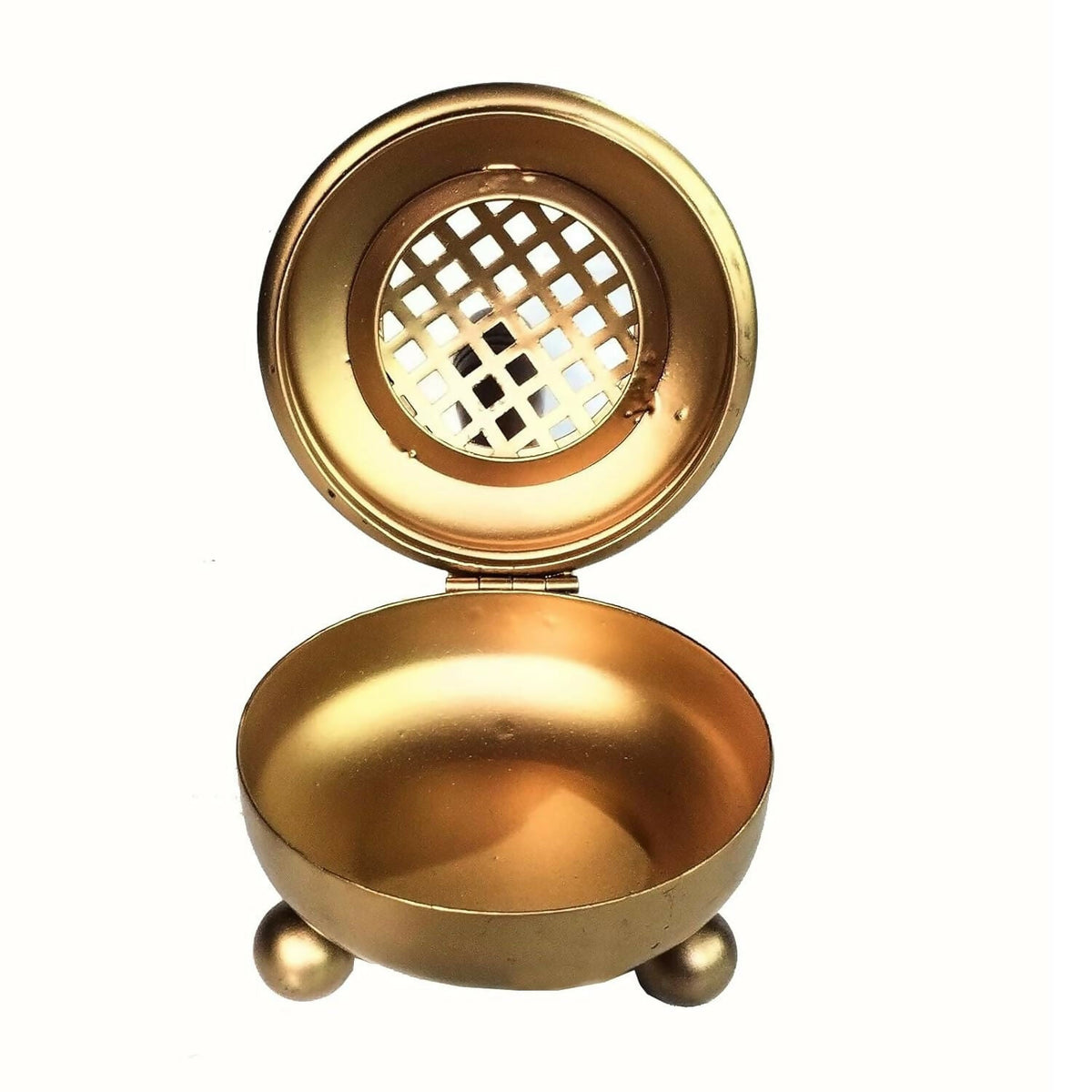 Not Available Handcrafted Metal Dhoop Dani Incense Burner - Golden Color | Grocsy