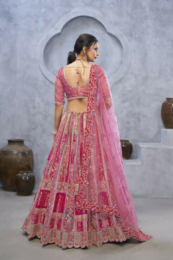 Kesar Fab Purple Organza Embroidered Lehenga | Grocsy