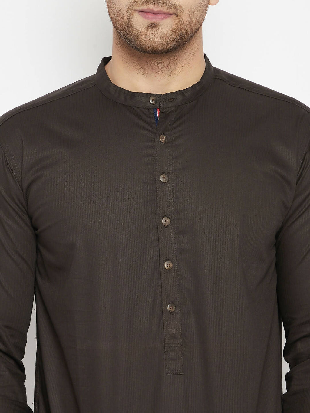 Even Apparels Brown Pure Cotton short Men's Kurta With Band Collar | Grocsy
