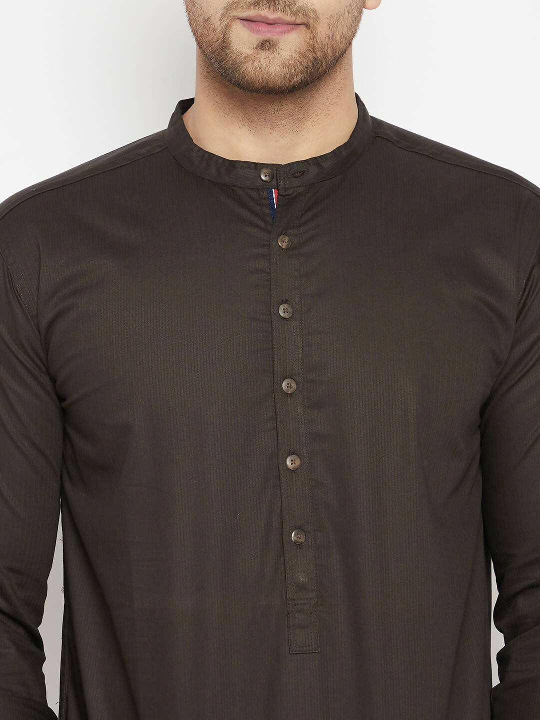 Even Apparels Brown Pure Cotton short Men's Kurta With Band Collar | Grocsy