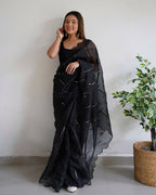Vamsee Vika 9Mm Black Organza Saree | Grocsy