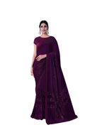 Maroon Lycra sequence Saree with Unstitched Blouse Piece - Norita Elaura | Grocsy