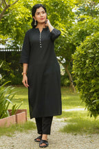 Aramya Straight Soft Cotton Solid Women's Kurta - Black | Grocsy