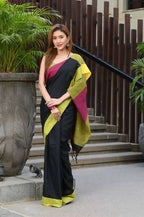 Beatitude Black Cotton Handloom Saree | Grocsy