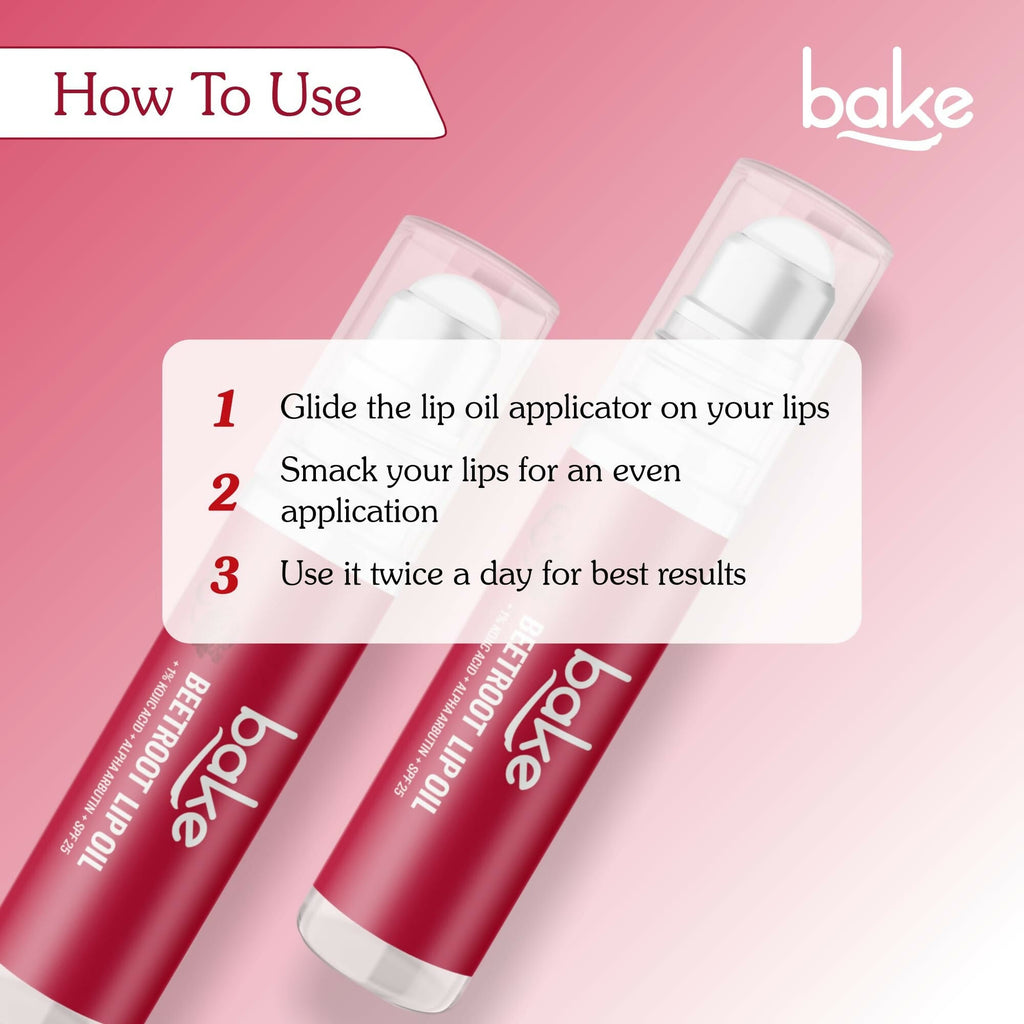 Bake 1% Kojic Acid Beetroot Tinted Lip Balm Oil for Dark & Pigmented Lips with SPF 25 & Alpha Arbutin | Grocsy