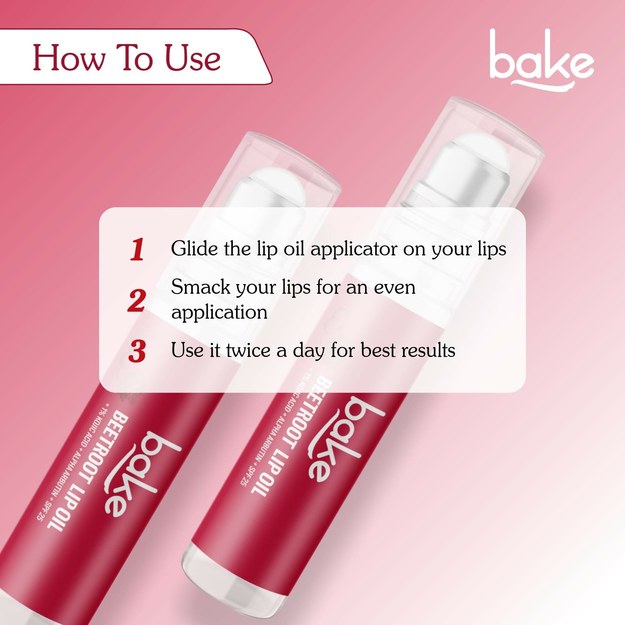 Bake 1% Kojic Acid Beetroot Tinted Lip Balm Oil for Dark & Pigmented Lips with SPF 25 & Alpha Arbutin | Grocsy