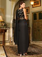 Janasya Black Georgette Sequined Saree and Blouse | Grocsy