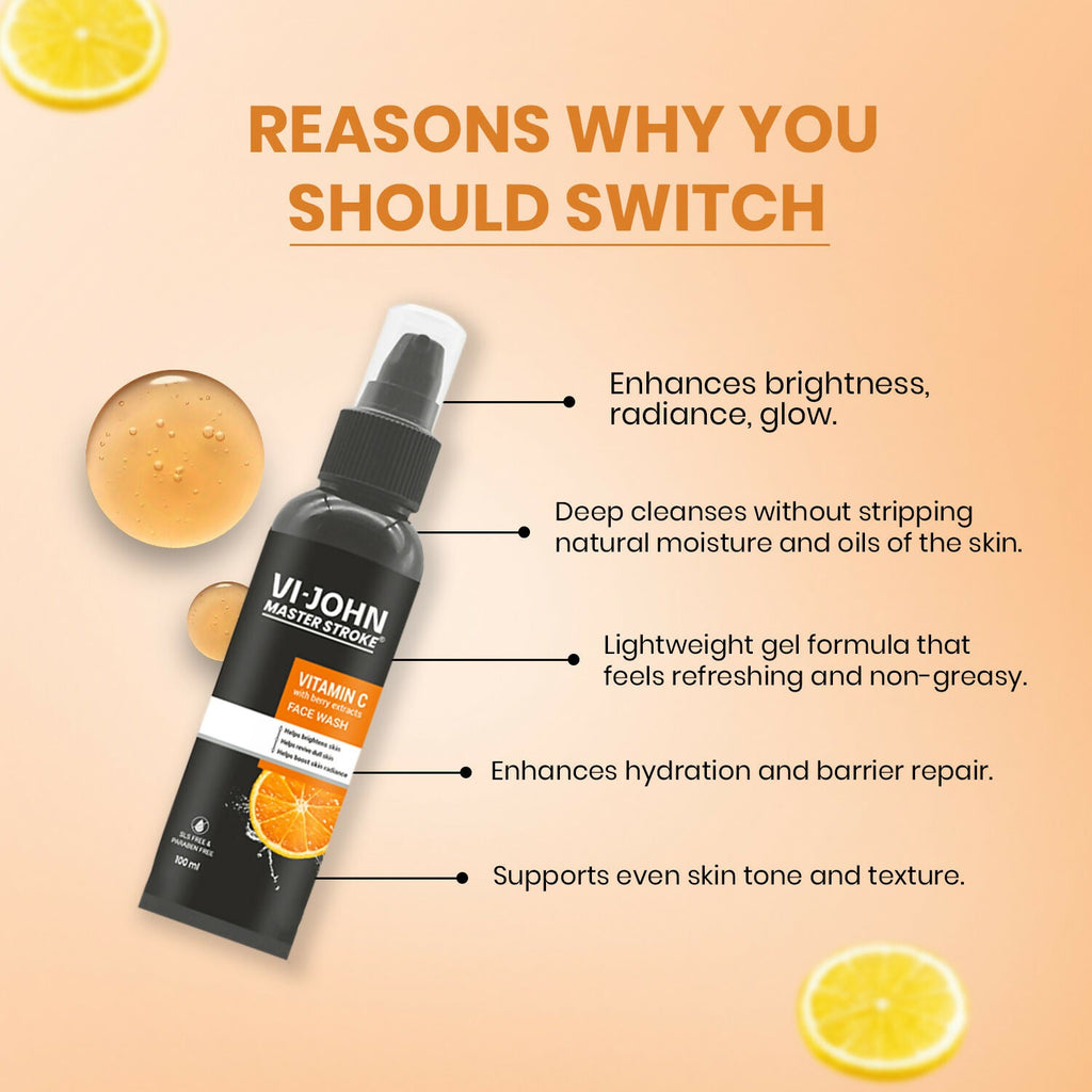 VI-JOHN Master Stroke Vitamin-C Face Wash Brightening Skin And Radiant Glow For All Skin Types | Grocsy