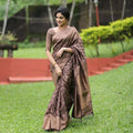 DEIANA'S Beautiful Designer Golden zari Soft Lichi Silk Saree - Brown | Grocsy