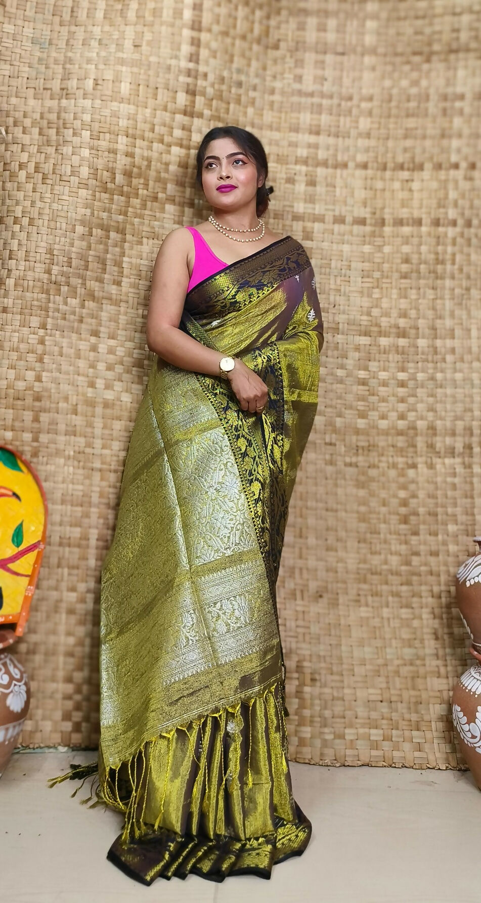 Exclusive Collection Pista Beautiful Tissue Benarasi Saree | Grocsy