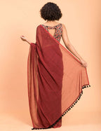 Suta Maroon Solid Cotton Blend Saree | Grocsy