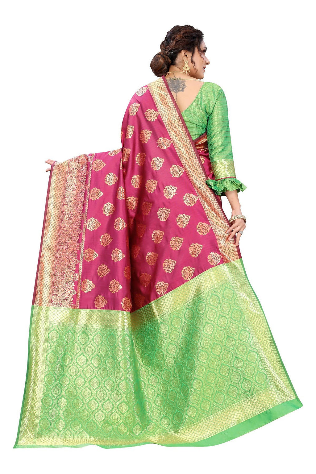Vamika Ethnic Fire Pink Weaving Banarasi Jacquard Saree | Grocsy