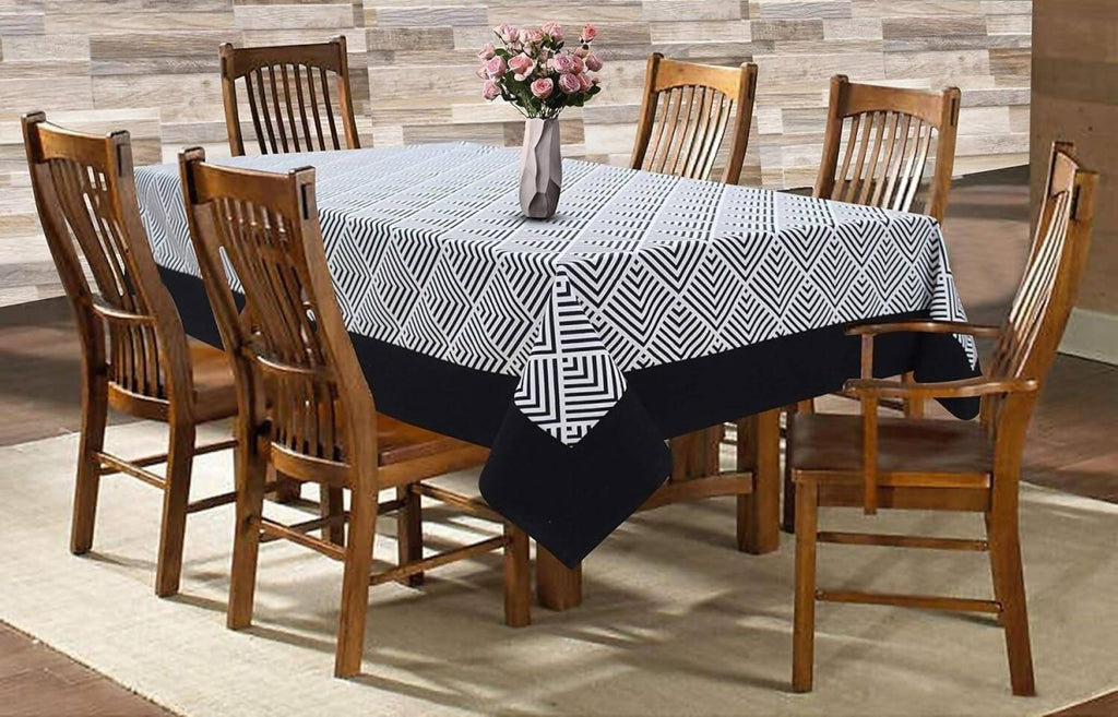 Airwill Cotton Geometric Pattern 6 Seater Table Cloth - Black | Grocsy