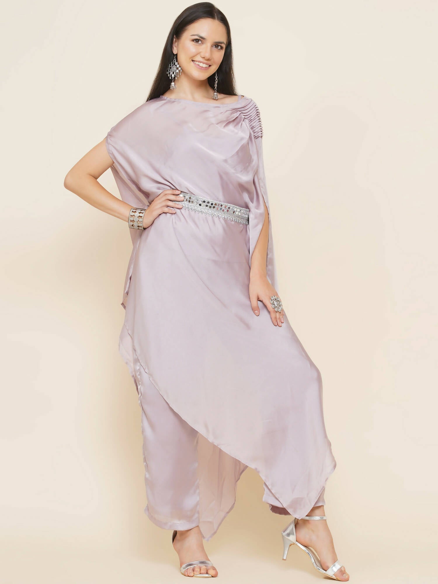 Women Republic Lavender Georgette Assymetical Kurta With Palazzo | Grocsy