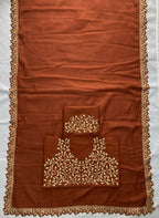 Teeya Creation Womens New Trendy Party Wear Wedding Collection Silk Saree-Orange | Grocsy