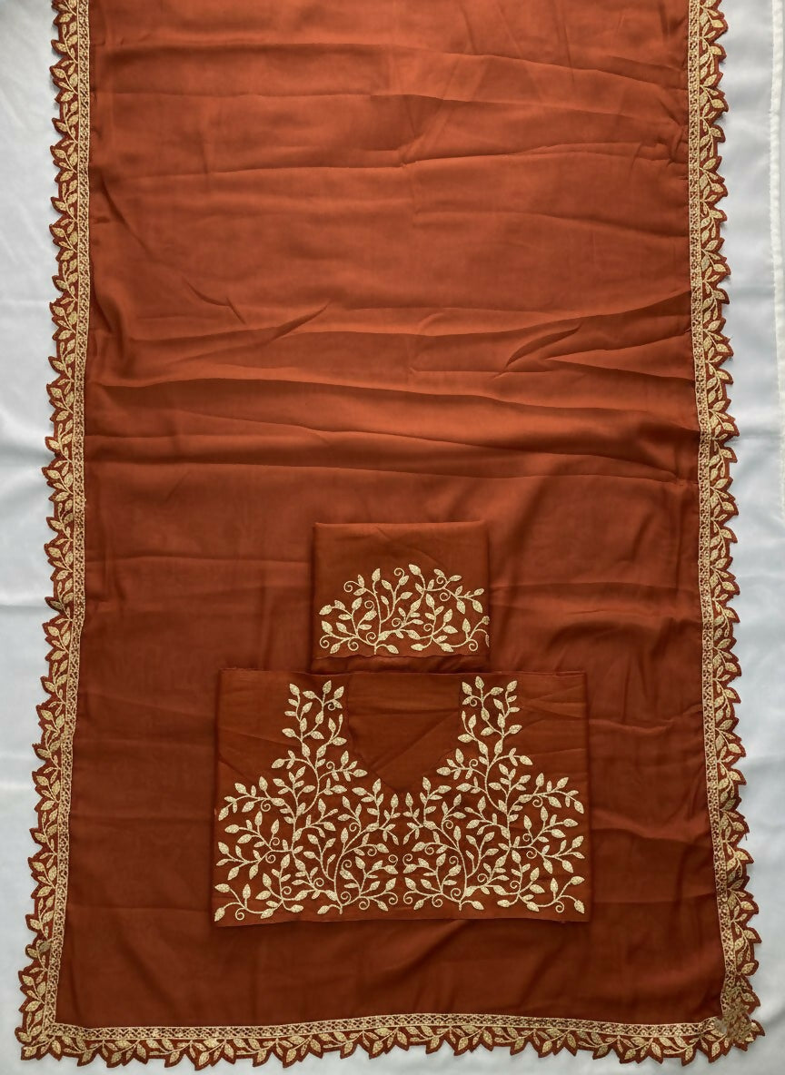 Teeya Creation Womens New Trendy Party Wear Wedding Collection Silk Saree-Orange | Grocsy