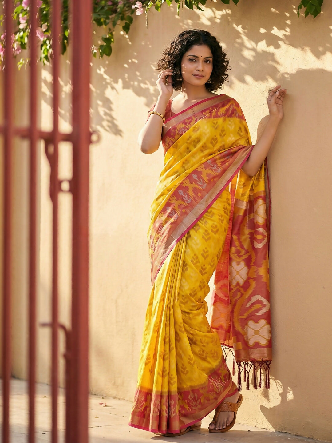 Shree Shyam Fashion Yellow Pochampally Silk Saree | Grocsy