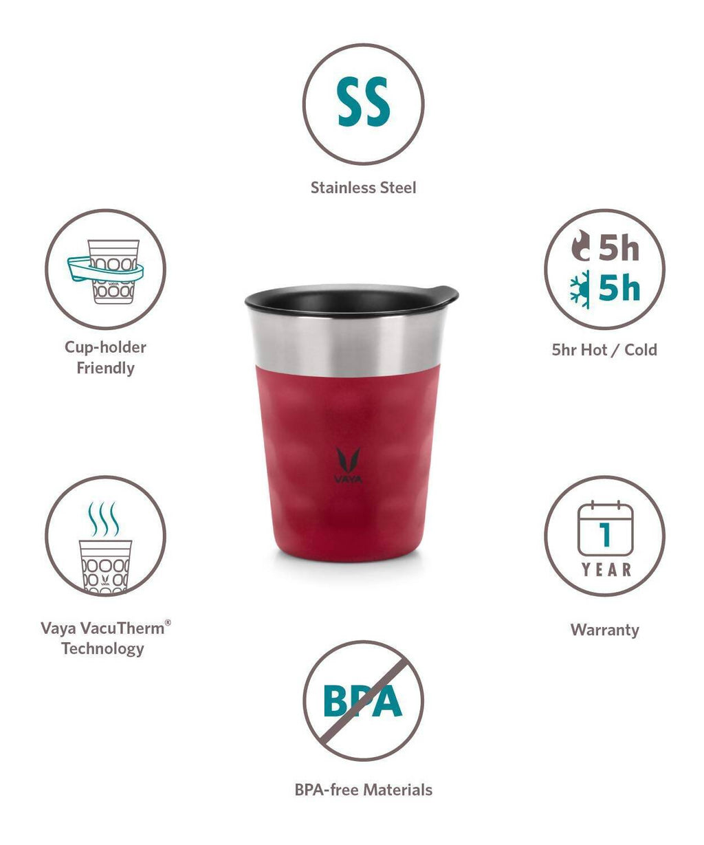 Vaya Popcup Insulated Coffee Mug Tumbler With Lid - 250 ml (Red) | Grocsy
