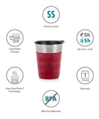 Vaya Popcup Insulated Coffee Mug Tumbler With Lid - 250 ml (Red) | Grocsy