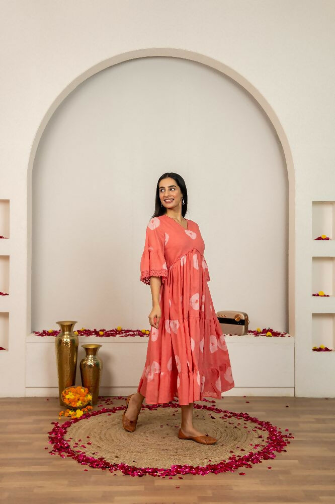 Joban Fashion Pink Tie & Dye Cotton Dress | Grocsy