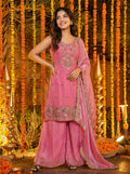 Joban Fashion Pink Silk Embroidered Sharara Set | Grocsy