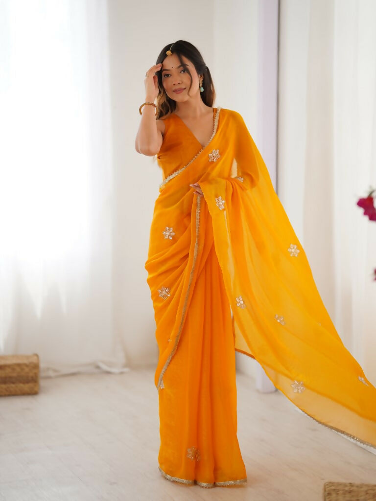 Yellow Fendy Designer Beads Moti,Val Sequence Work Saree - Siara | Grocsy