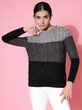 Women Color Block Winter Charcoal Acrylic Sweater - Wool Trees | Grocsy