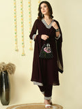 Myshka Women's Coffee Brown Georgette Kurta & Trousers With Dupatta Party Sets | Grocsy