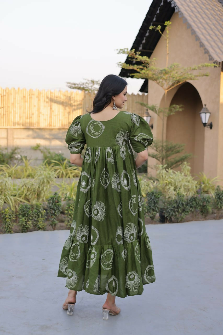 Teeya Creation Womens New Trendy Summer War Printed Cotton Gown Set-Green | Grocsy