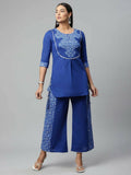 Ahalyaa Womens Royal Blue Pure Cotton Printed Tunic Palazzo Set | Grocsy
