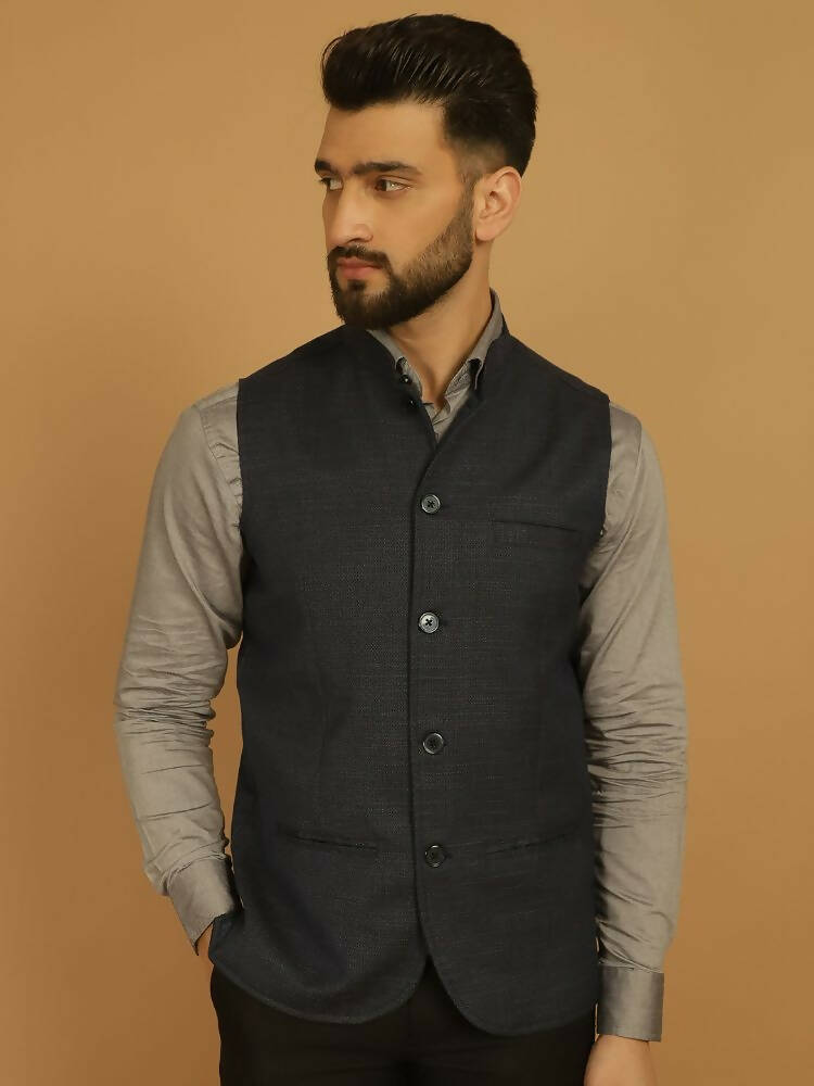 Even Apparels Nehru Jacket With Welt Pockets - Blue | Grocsy