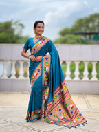 Mameraa Sarees Sky Faux Banarasi Silk Saree With Paithani Rich Weaved Pallu And Blouse-Sky_Blue | Grocsy