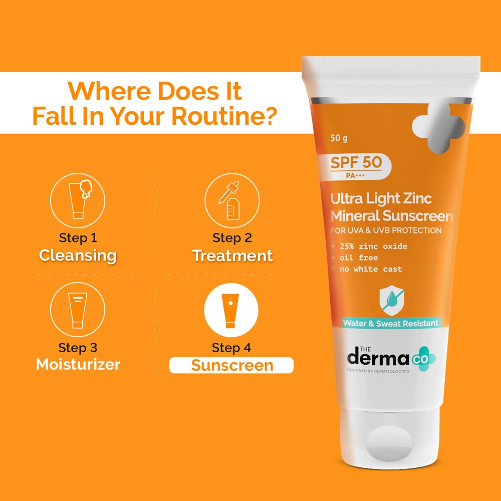 The Derma Co Ultra Light Zinc Mineral Sunscreen with SPF 50 | Grocsy